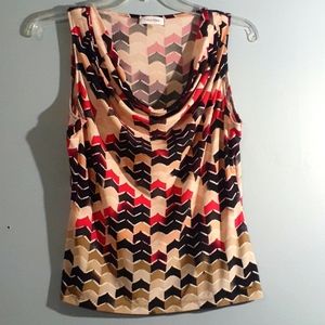 Calvin Klein Pink Black White Pint Sleeveless Top Blouse  Size Large
